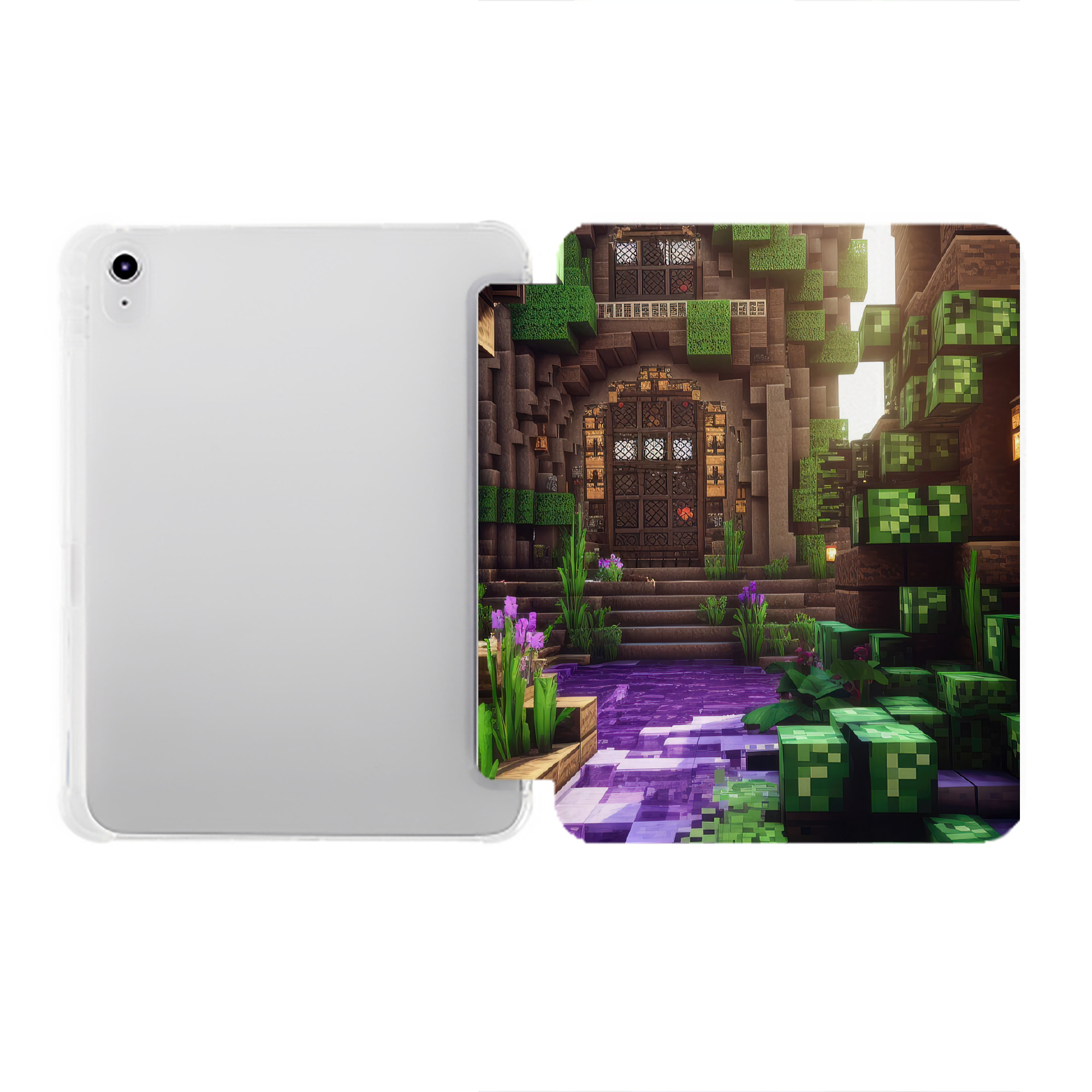 （画像用） マインクラフト ブロックの世界 Minecraft MC Block world IPad ケース ペン収納付き 三つ折りスタンド PUレザー×シリコン 対応機種9.5/10.5/10.9インチ